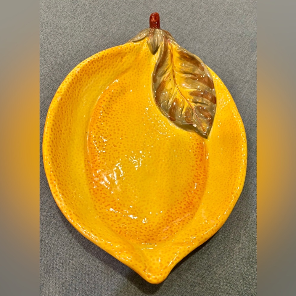 Hand Painted Lemon Shaped Ceramic Serving Dish by Tabletops Gallery